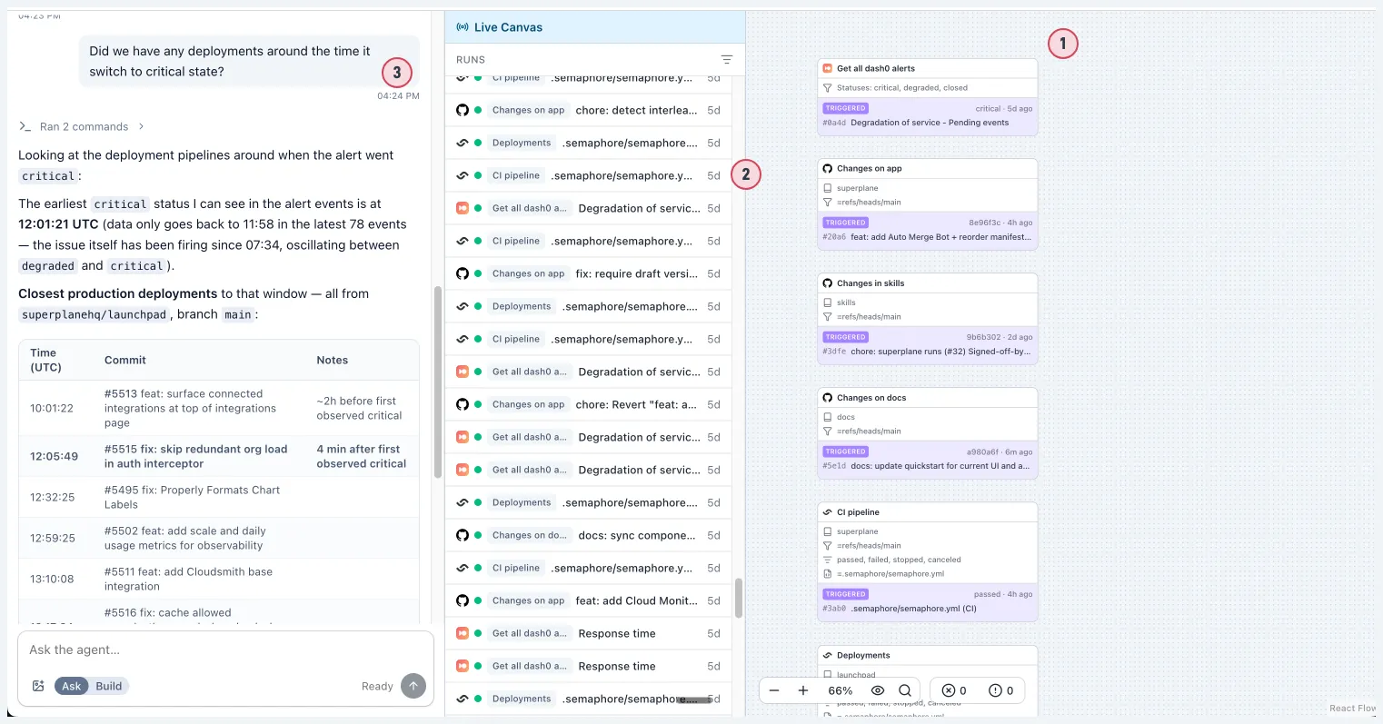 Agent in Ask mode — cross-referencing events from multiple sources