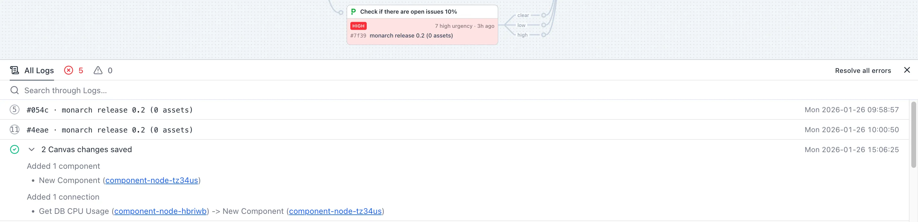 Console showing logs and errors