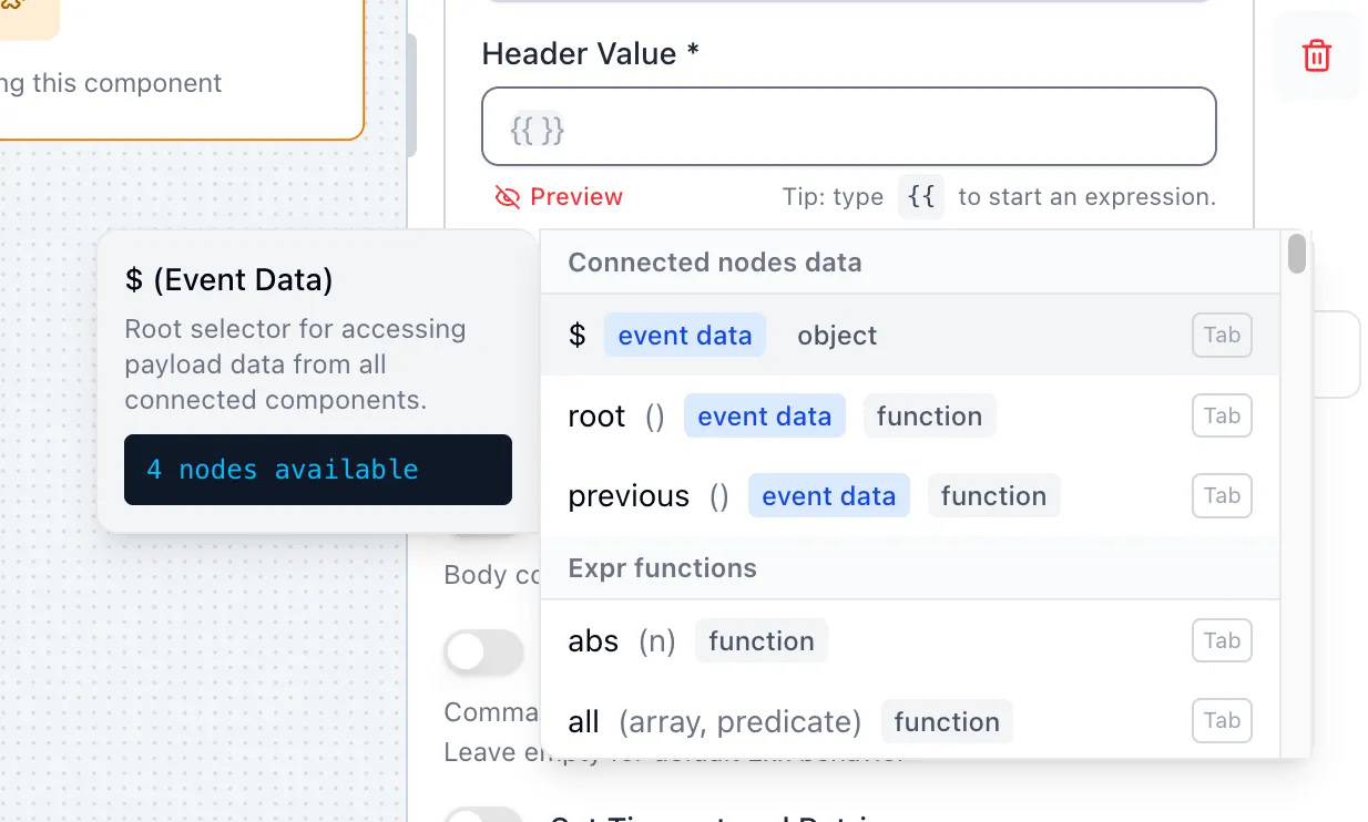 Selecting payload data in expressions